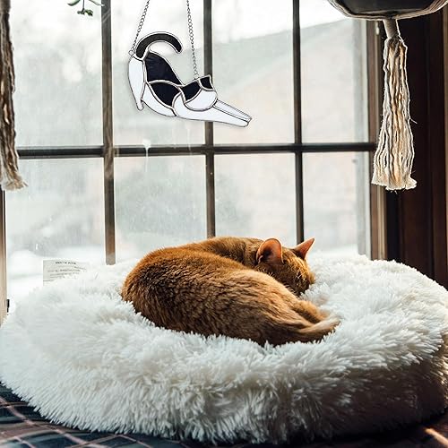 Miniatura 4 de Seawah Atrapasoles de cristal blanco para colgar en la ventana, decoración de regalos con temática de gato para amantes de los gatos, adorno hecho a