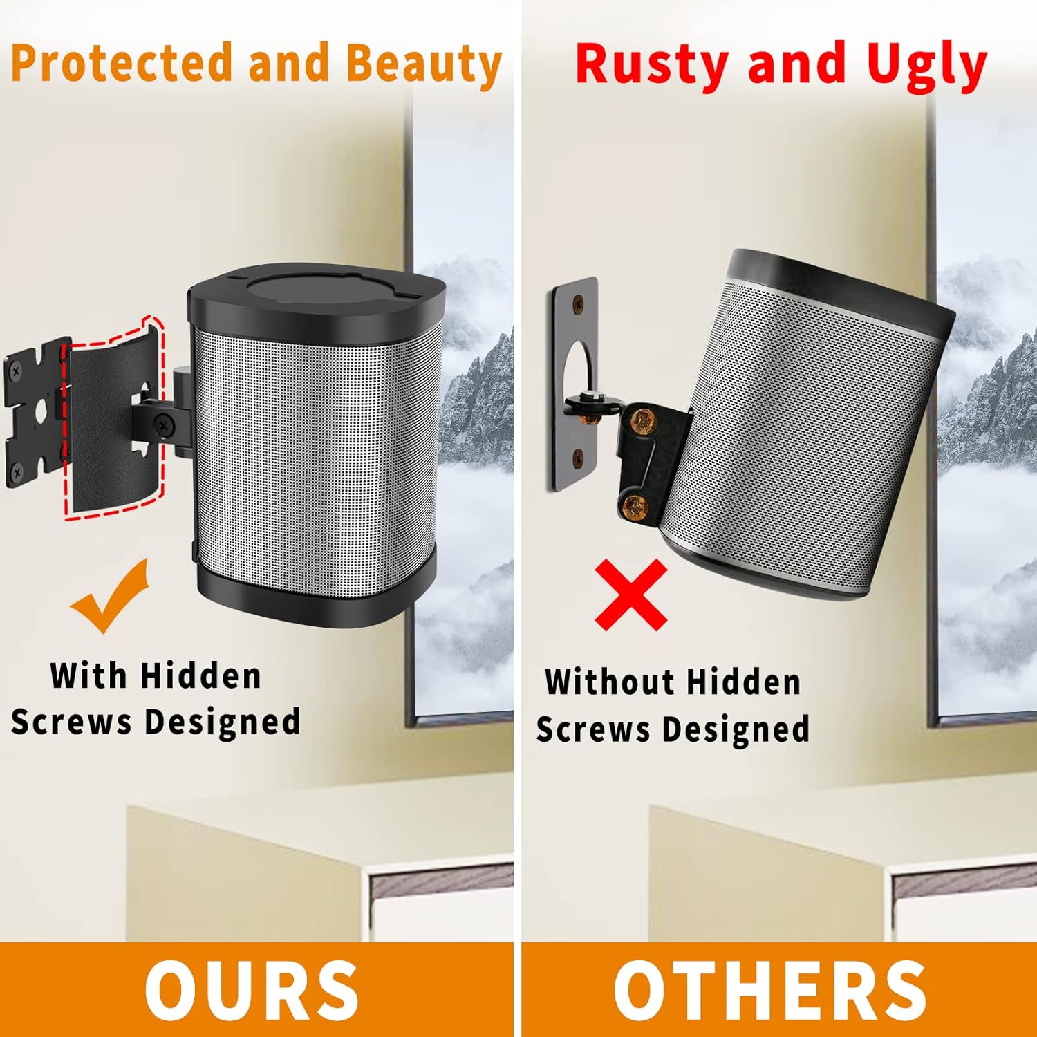 Ceiling Mount and Wall Mount Bracket for Sonos One, One SL, Play 1 Speaker Tilt & Swivel Adjustment Compatible with One SL, One, Play:1 Mounting Brackets, Black - Image 5