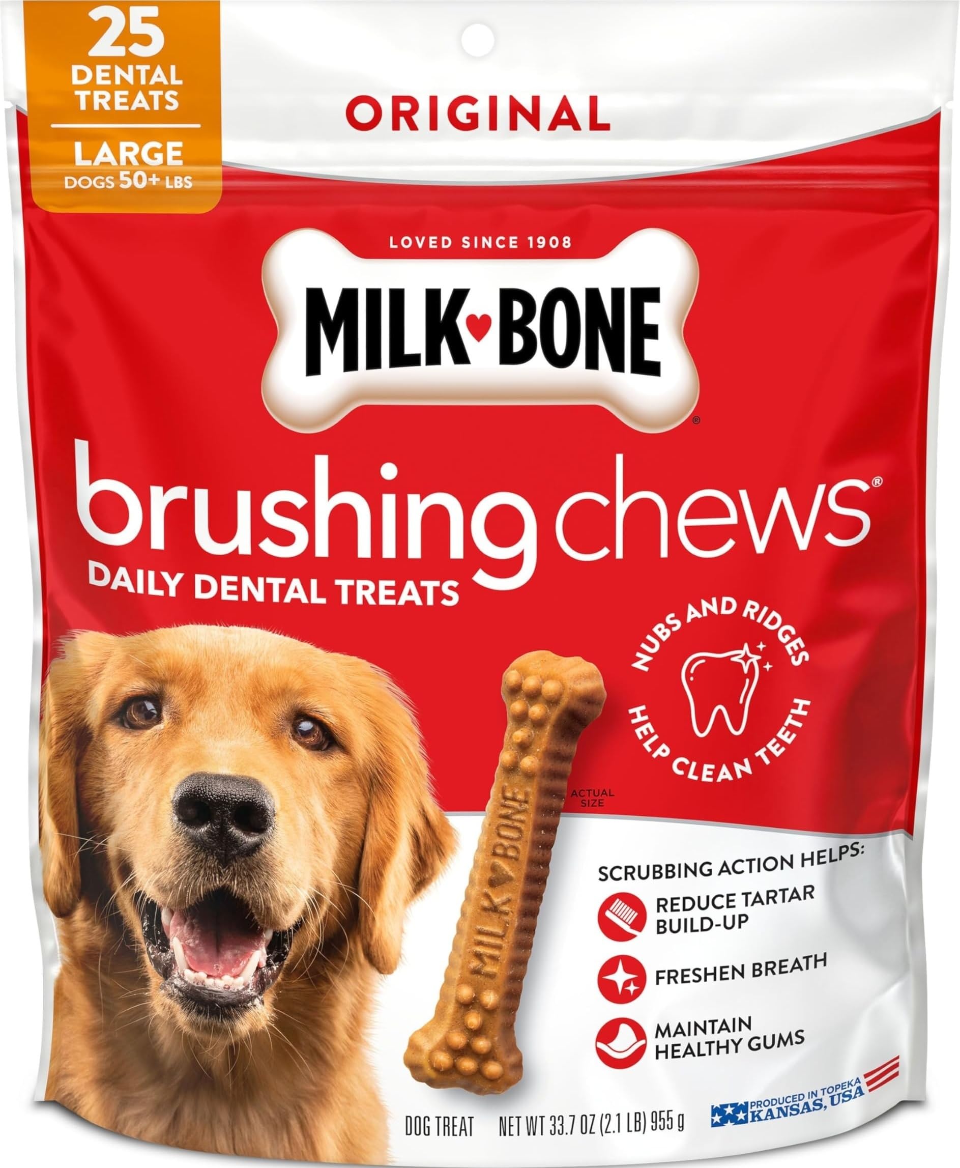 Milk-Bone Brushing Chews Large Daily Dental Dog Treats, 33.7 oz Bag