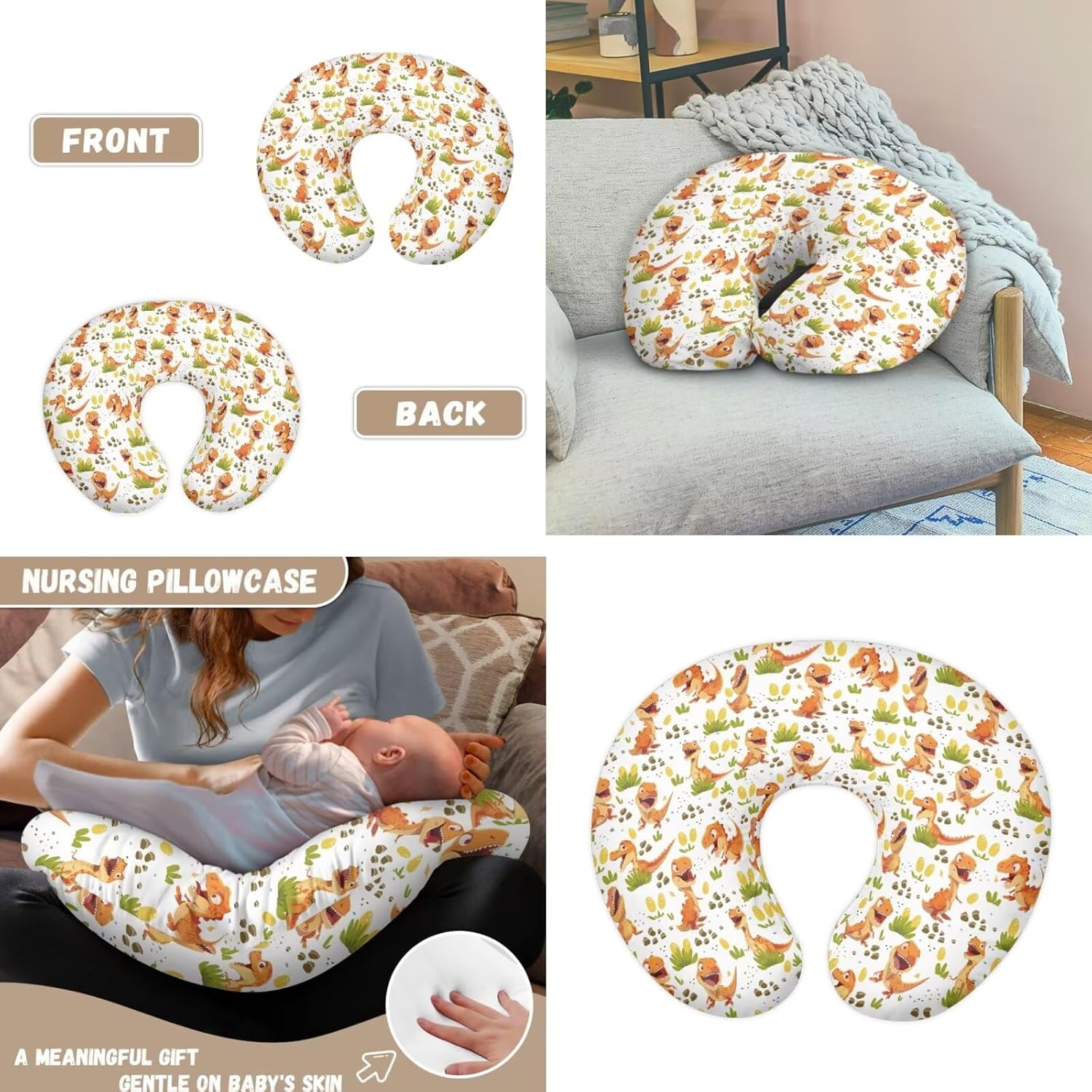 Dinosaur Animal Pattern 2 Piece Baby Car Seat Canopy with Nursing Pillowcase Covers for Breastfeeding Infant Carrier Carseat All Season Cover for Newborn Girls Boys