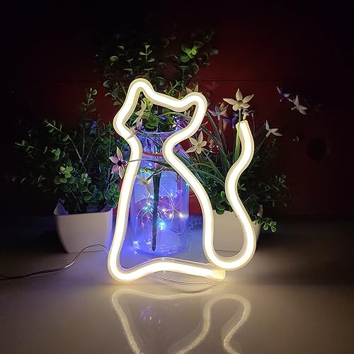 Vista 14 de JYWJ Letrero de neón de gato, luz de neón con pilas USB o 3 AA, decoración de mesa LED, decoración de pared de dormitorio, regalo de cumpleaños