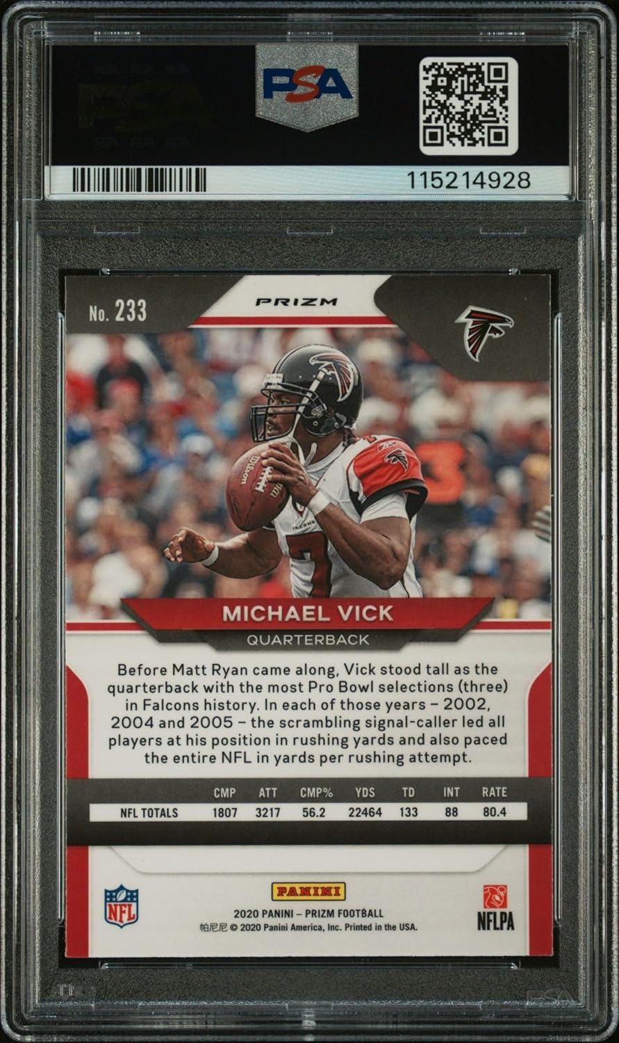 Michael Vick 2020 Panini Prizm Red Signed Football Card #233 Auto Graded PSA 9 Cert # 115214928