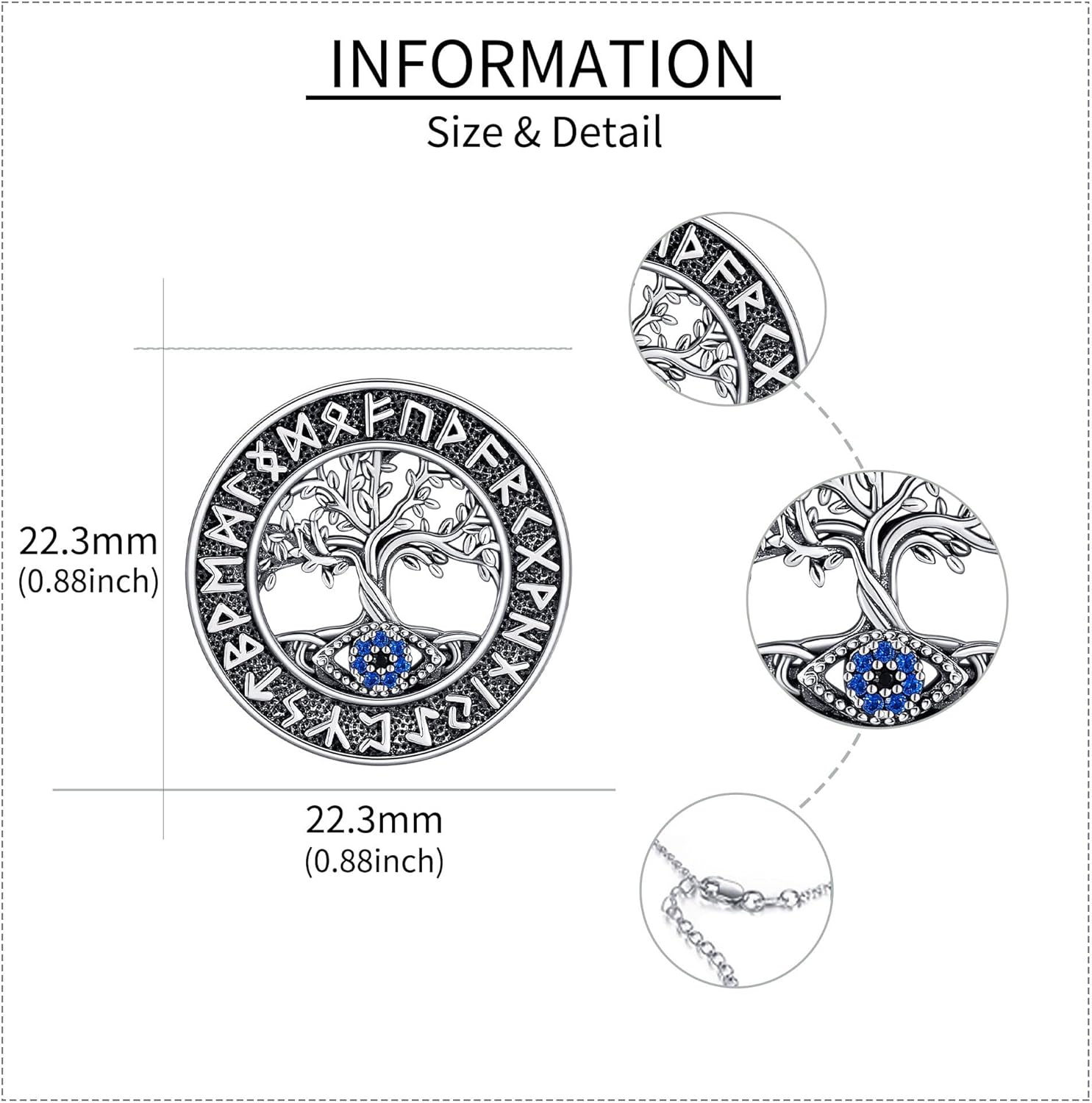 Tree of Life Necklace 925 Sterling Silver Evil Eye Pendant Viking Necklace Tree of Life Jewelry Gifts for Women Men