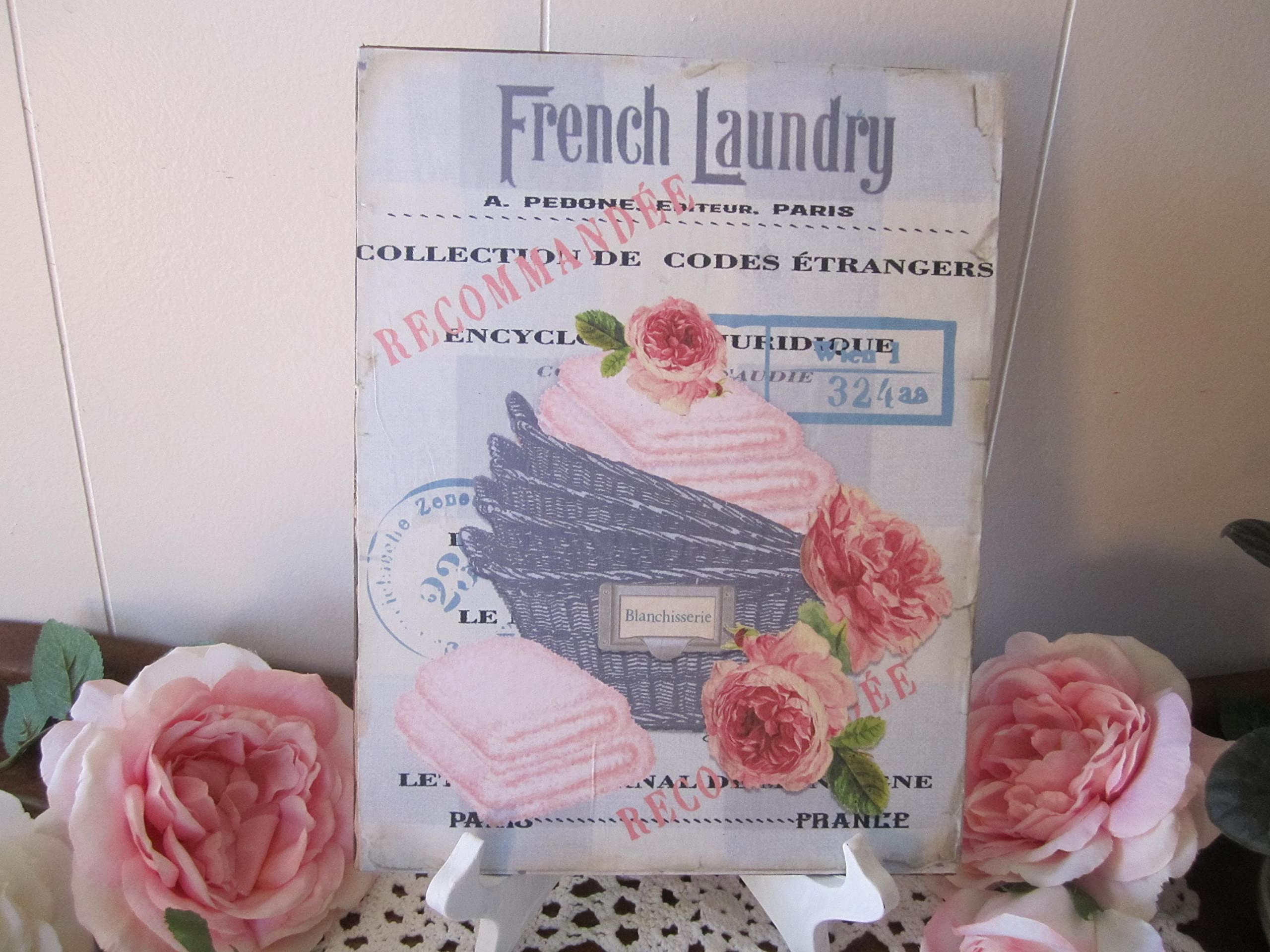 Pink French Shabby Laundry Sign Laundry Room Plaque Home Wall Art Modern Farmhouse Sign Retro Metal Tin Sign for Home Coffee Wall Decor 6x8 Inch