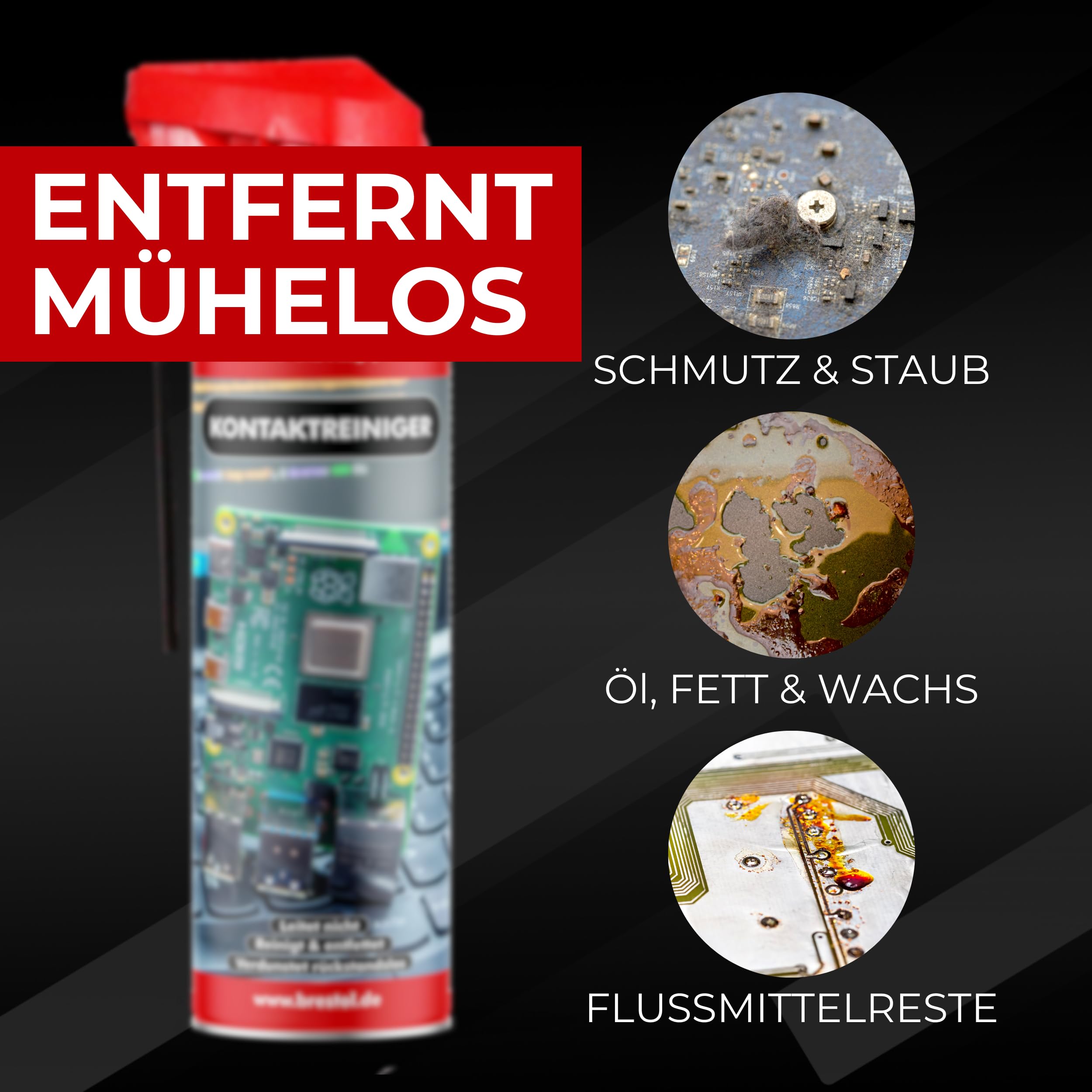 BRESTOL® KONTAKTREINIGER 4x 400 ml für Elektronik, Elektronikreiniger Platinenreiniger Raspberry-Pi Sicherheits-Reinigungsspray Lithiumsprühfett Kontaktspray Elektro-Reiniger Elektronik-Reiniger
