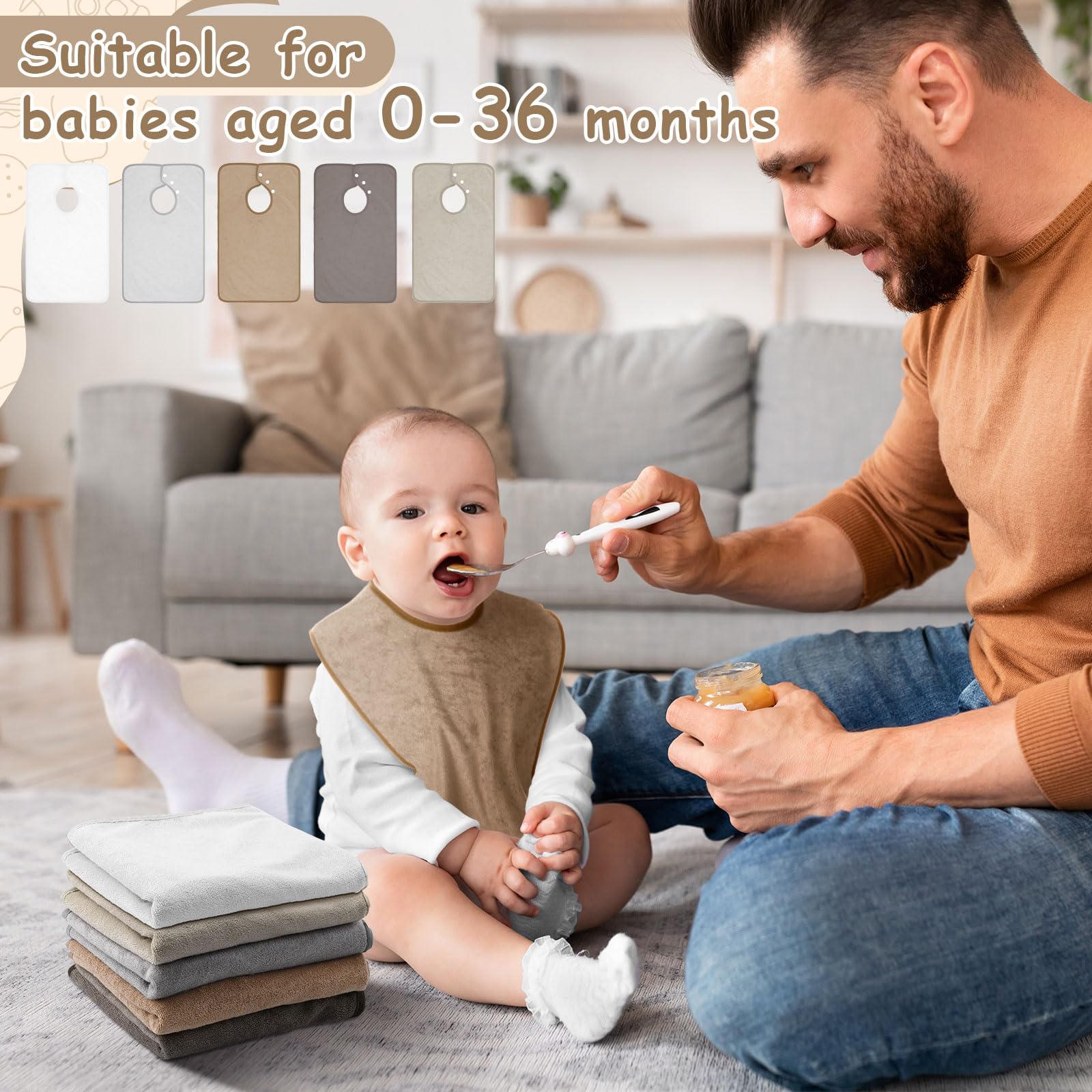 Hercicy Baby-Lätzchen für Kleinkinder, volle Abdeckung, Frottee, saugfähig, große Pullover, Handtuch, Lätzchen mit Druckknopf, 5 Stück