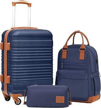 Coolife Luggage 3 Piece Set, Carry-On Hardside Suitcase, Travel Backpack