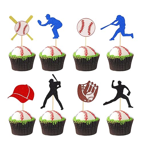 24 piezas de decoración para cupcakes de béisbol, jugadores de béisbol, temática deportiva, para baby shower, fiesta de cumpleaños, suministros de