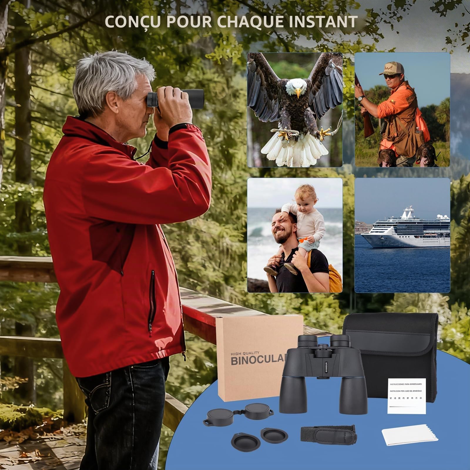 Jumelles 16x50 HD pour Adultes, Jumelles Professionnelles étanches avec prismes BaK4 et Grand Champ de Vision pour l'observation des Oiseaux et la Chasse