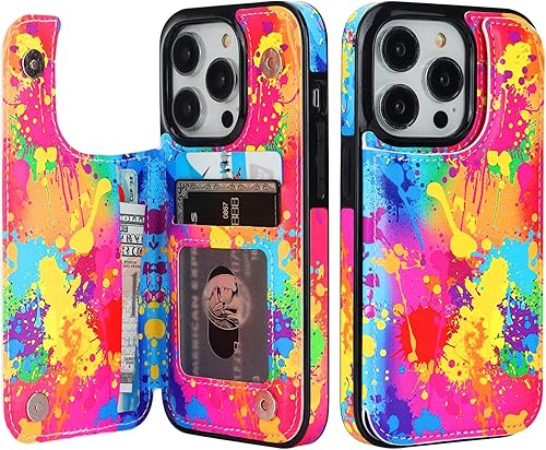 Miniatura 7 de HAOPINSH Funda tipo cartera para iPhone 14 Pro con tarjetero, patrón de flores pálidas en la parte trasera, de piel sintética, con ranuras