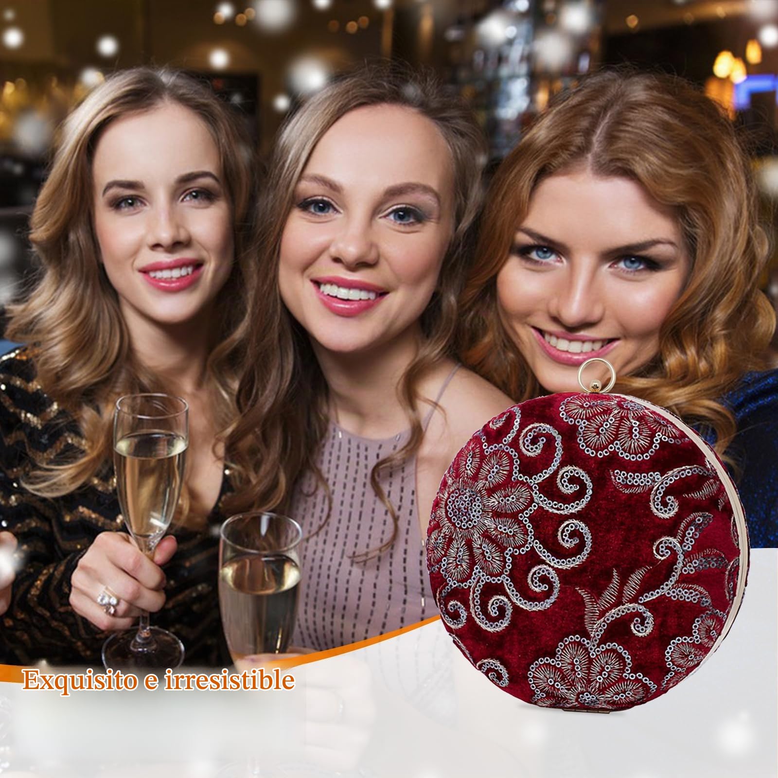 CORIOS Bolso de Fiesta para Mujer Terciopelo Clutch Redonda Cartera de Mano Bolso de Noche Bolsa de Cadena Bolsos Bandolera Elegante Bolso de Hombro para Fiesta de Graduación Banquete Boda Rojo