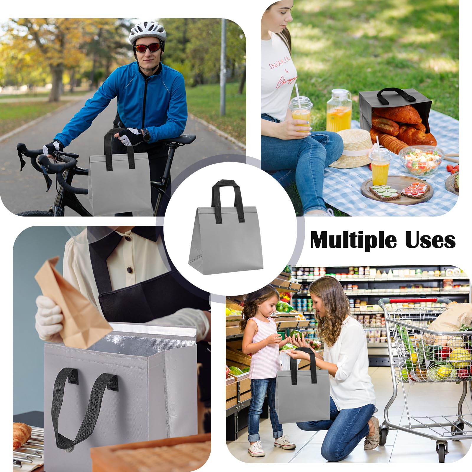 FoldTier 300 bolsas aisladas para llevar, aislamiento térmico a granel, alimentos para café, leche, té, alimentos fríos y calientes, mariscos frescos, bolsas de entrega de pizza, para catering