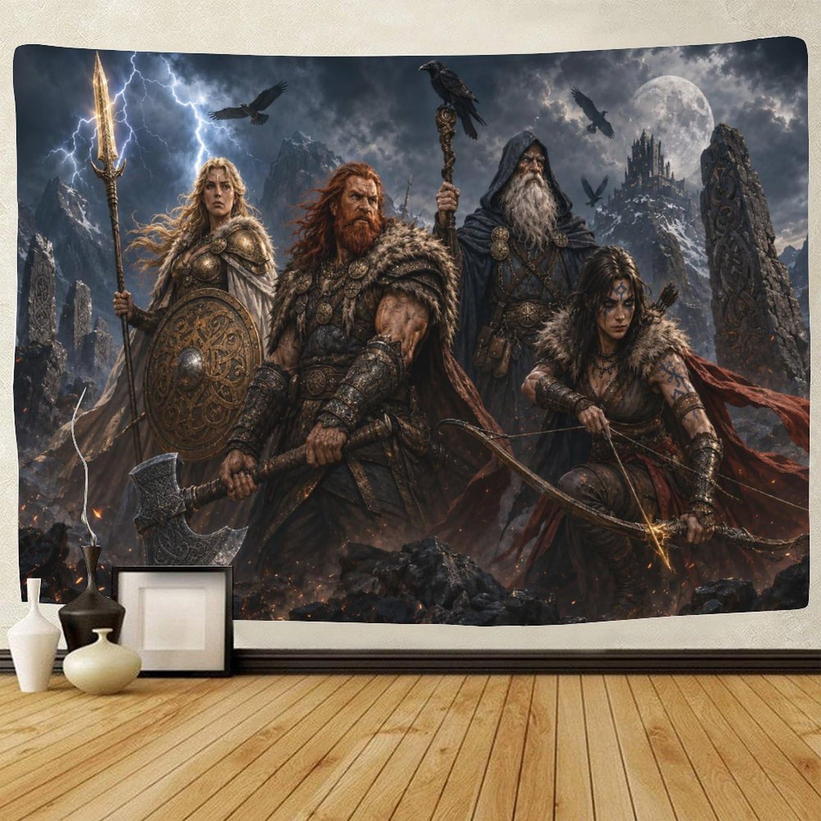 ASDFGHJKLZA Norse Mythology Viking Warriors Wall Art Decor Wall Tapestry 3D Print Tapestries Poster Curtain Living Room Dorm 130cmx150cm