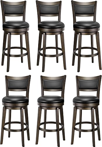 Miniatura 25 de Juego de 4 taburetes giratorios de bar PrimeZone, taburetes de barra de 26 pulgadas de altura de mostrador, taburete de bar de cuero sintético negro