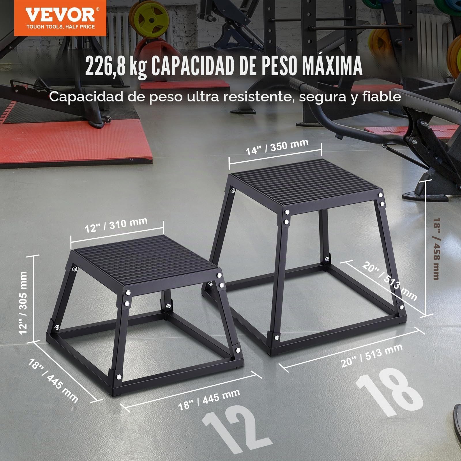 VEVOR Caja Pliométrica 458 mm Plataforma Pliométrica antideslizante Carga 227 kg Caja de Salto Culturismo Fitness Crossfit para Entrenamiento Pliométrico Flexiones Sentadillas Gimnasio Hogar, Negro