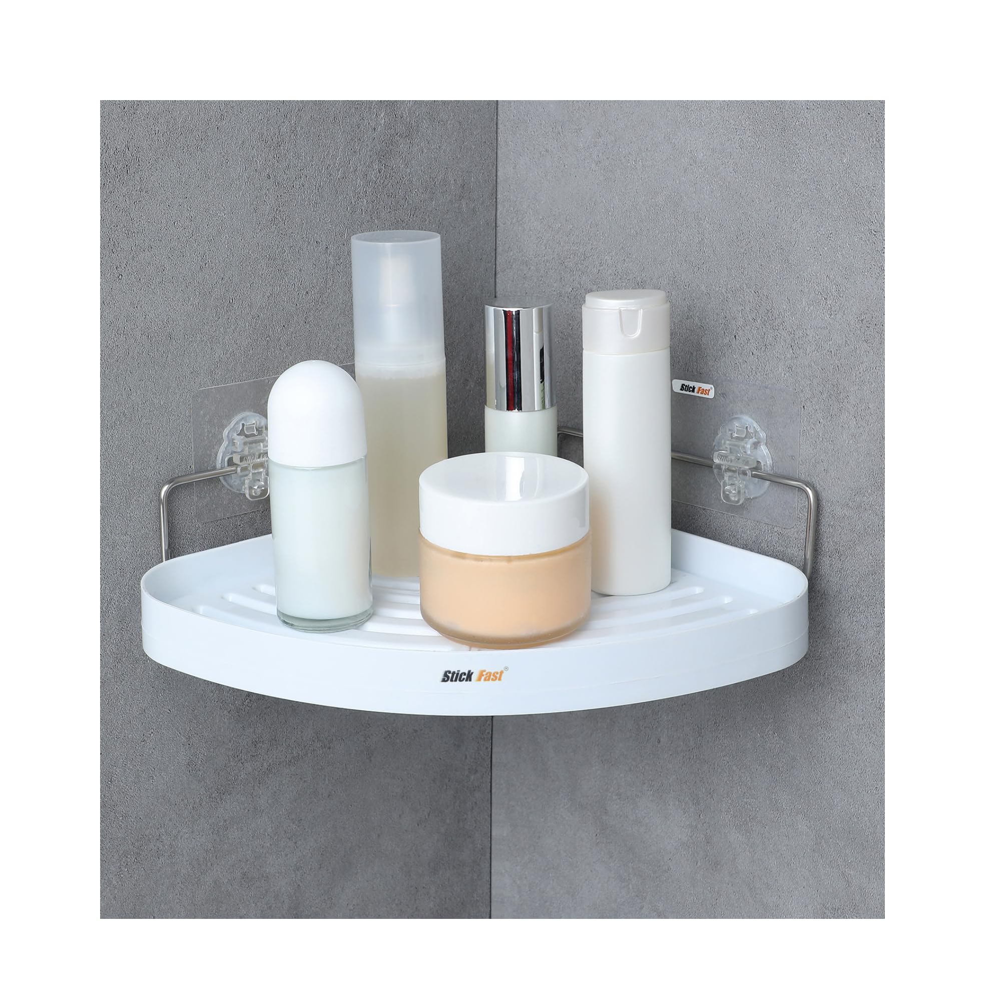 Bathroom Corner Shelf Self Adhesive Rack with 3M Sticker for Wall Mount Shelf Multipurpose for Kitchen Bathroom Storage Organizer Pack of 1- White, ABS