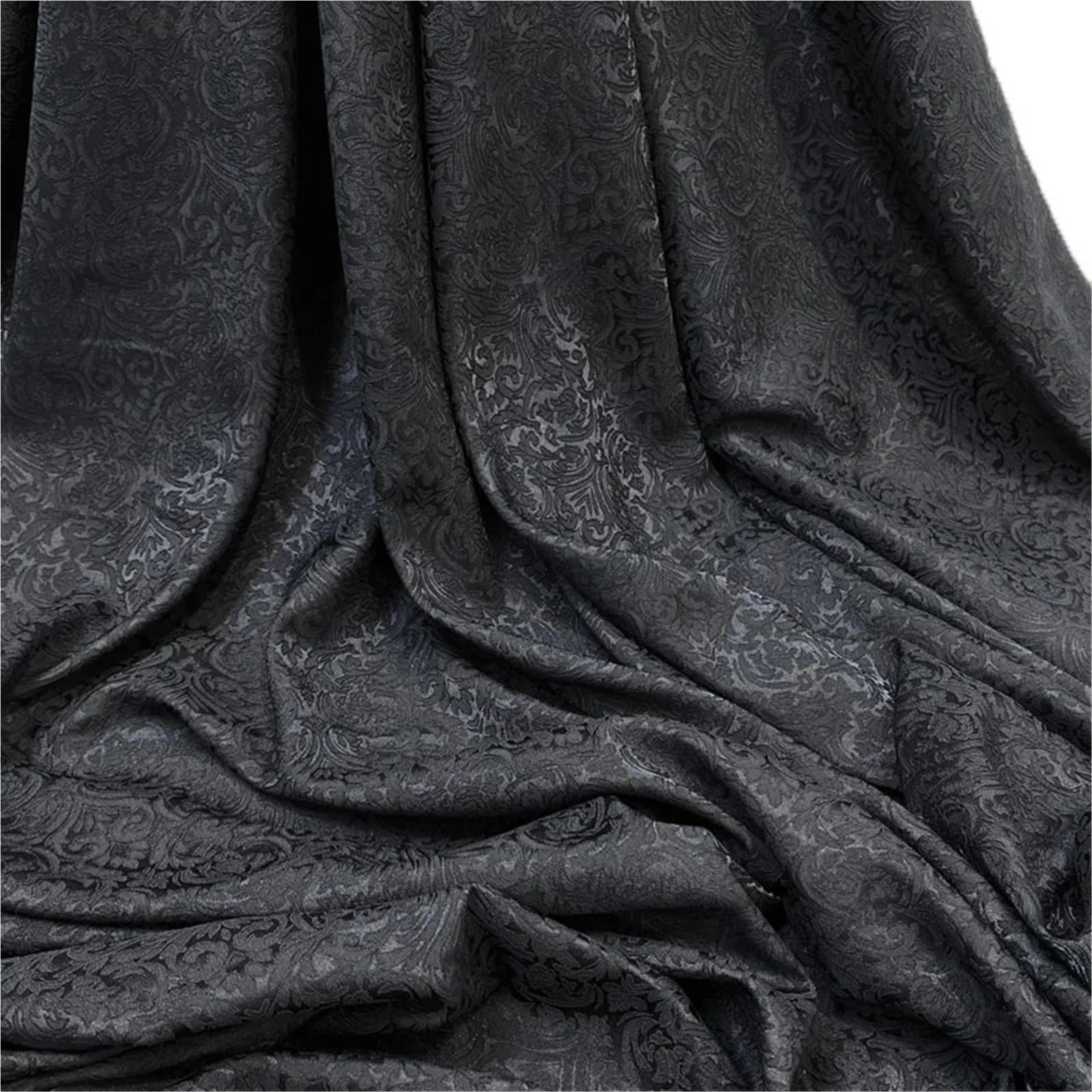 Tkanina brokatowa, żakardowa, poliestrowa | Czarny 150 cm x (1-10) jardów: draperia i szycie(150cmx5yard)