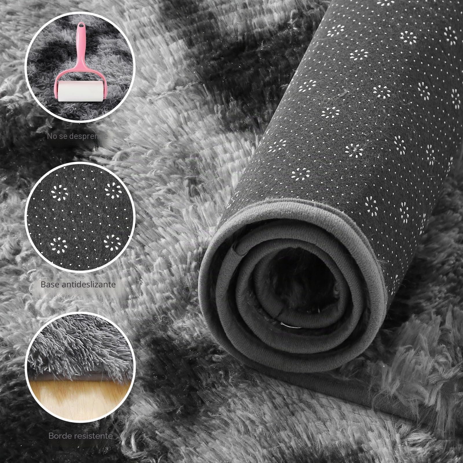 Alfombra Salón Pelo Largo Shaggy Alfombras de Habitacion Modernas Grandes Gris Alfombra Antideslizante Suave para Dormitorio Comedor Alfombra de Felpa (200 x 200 cm, Gris Negro)
