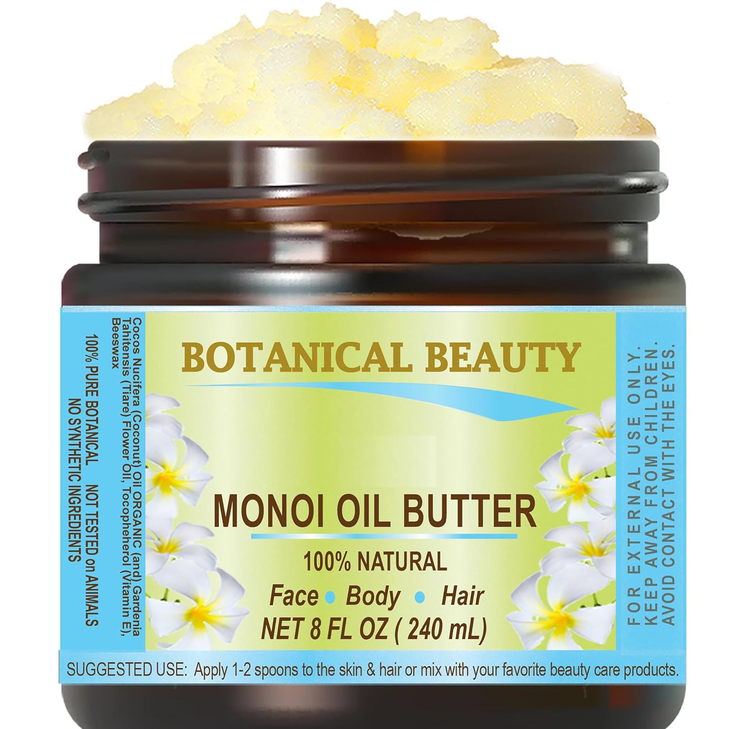 Botanical Beauty MONOI OIL BUTTER Pure Natural Virgin Unrefined RAW for FACE, SKIN, BODY, DAMAGED HAIR, NAILS (8 Fl Oz)
