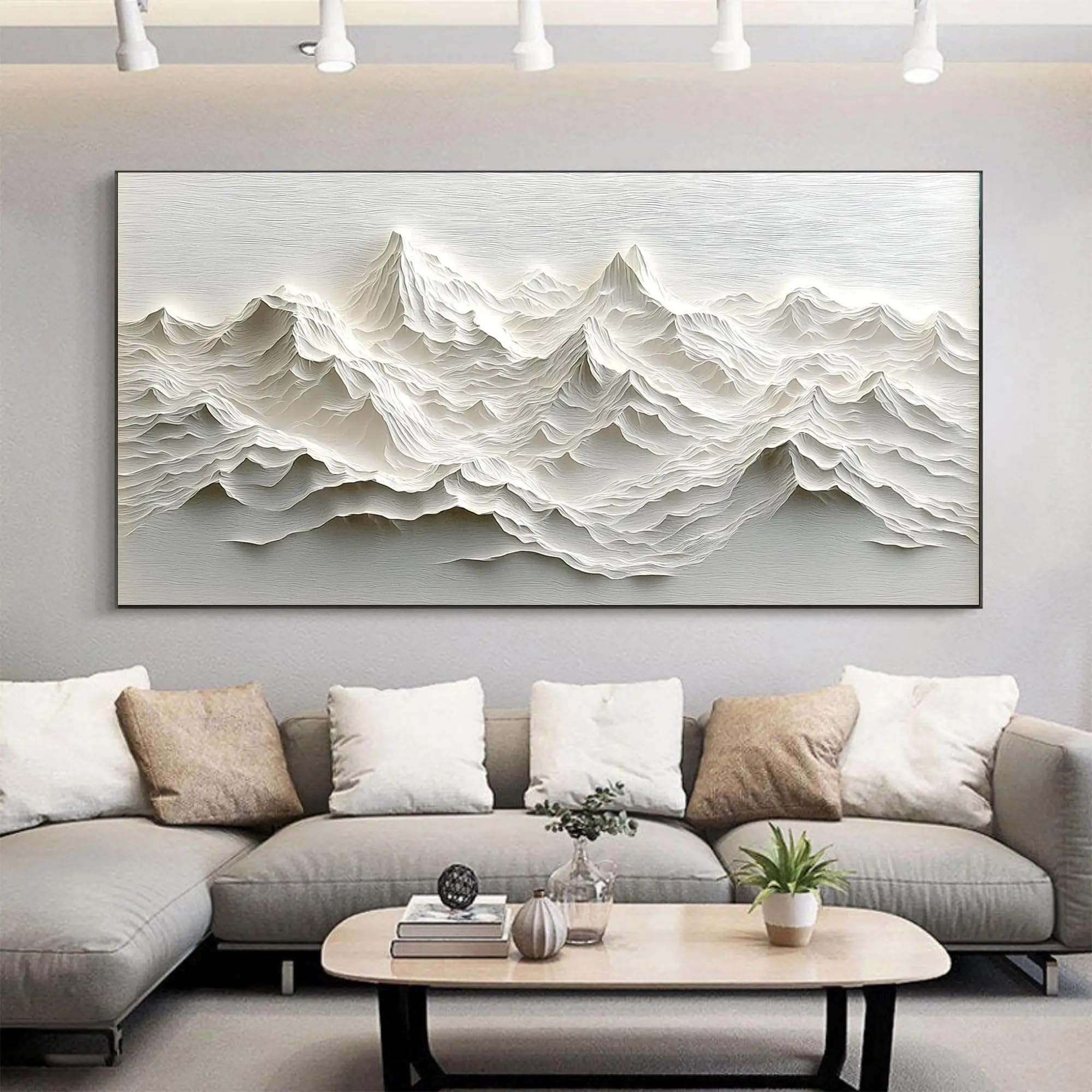 SDVIB Modern Minimalist Mountain Relief Art Canvas Posters Prints White Texture Flat Paintings Mountain Landscape Decor(90x180cm/ Frameless)
