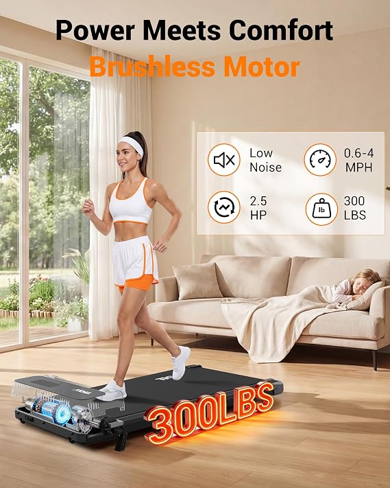 Walking Pad Treadmill for Home - Under Desk Treadmills Portable Mini Walkingpad Compact Walk Pads for Small Spaces Office Indoor Apartment Floor Flat Running Machine with Remote Quiet Lightweight