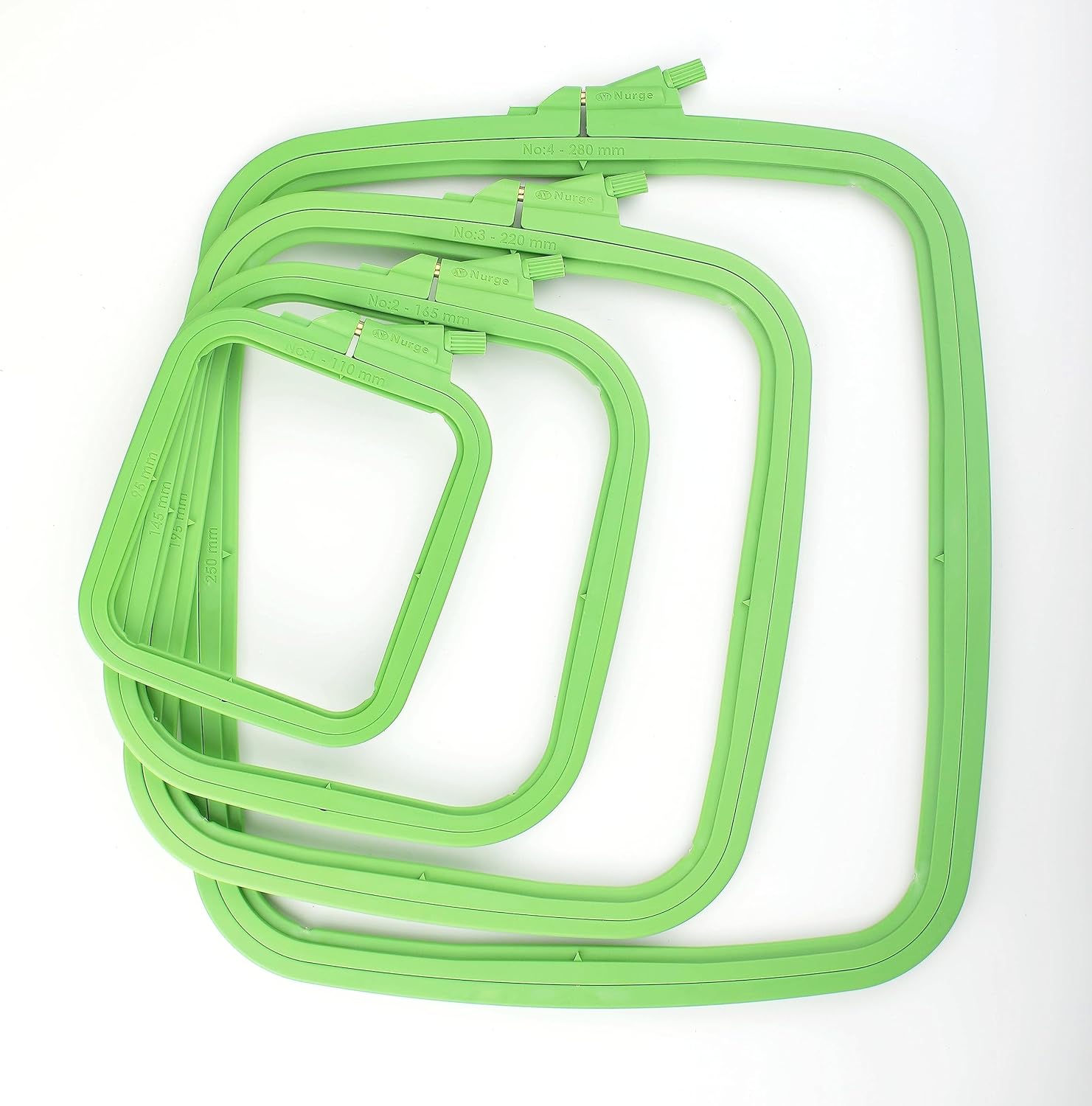 Nurge Green 4 Pcs Set Plastic Square Embroidery Hoop, Cross Stitch Hoops, Punch Needle Hoop (4 Pcs)