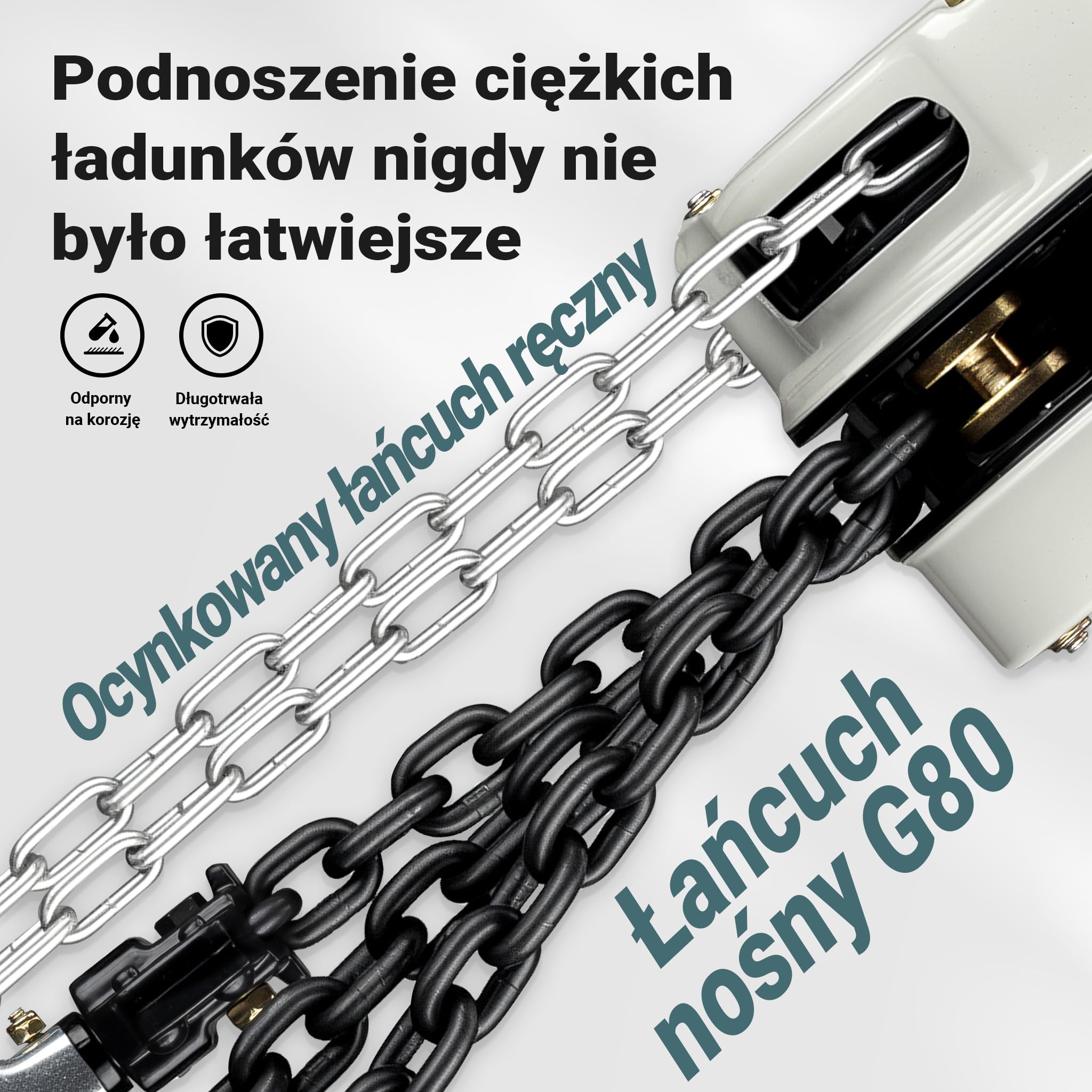 Wiltec Mini wciągnik łańcuchowy o nośności do 1 t i łańcuchem G80 o długości 3 m, z obrotowymi hakami i lekkiej konstrukcji