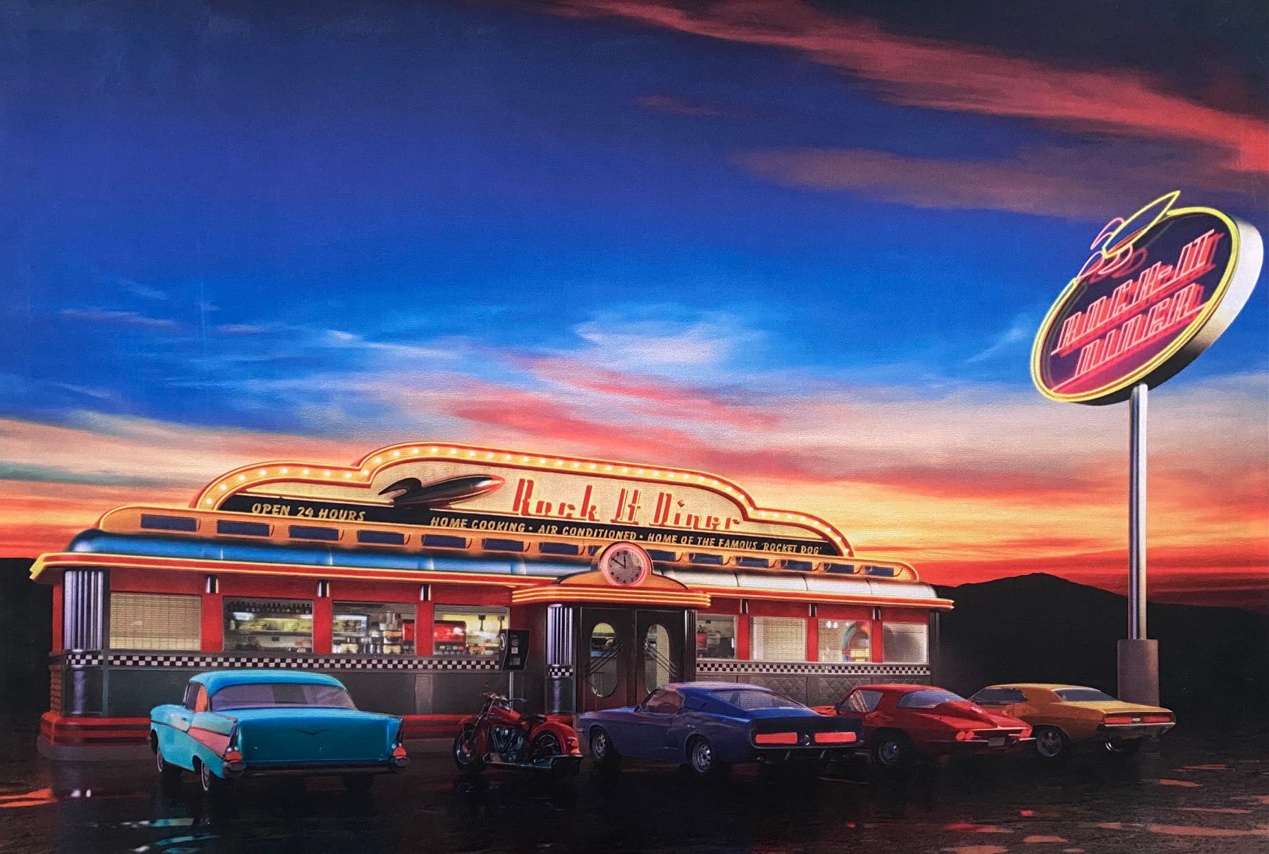 Samarkand - Lights LED-Bild mit Beleuchtung LED- Bilder Leinwandbild 65 x 45 cm Leuchtbild AMERICAN DINER/Route 66
