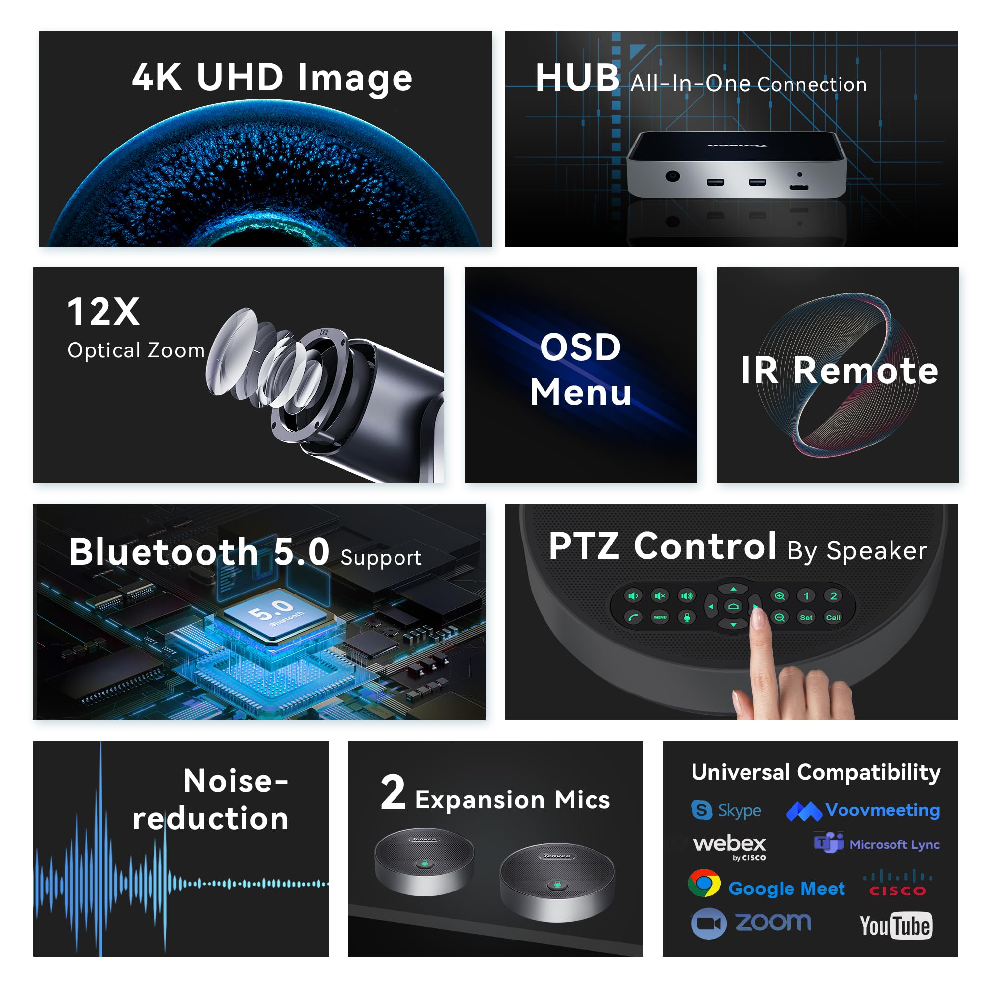Tenveo PTZ Camera System 4K AI Auto-Tracking - Dettaglio