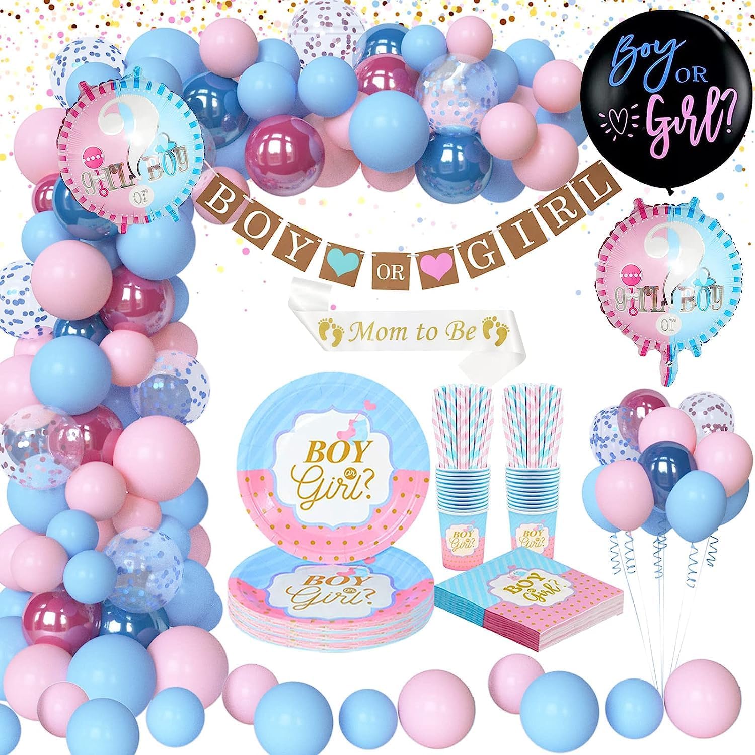 YIMAKJ Gender Reveal Decoration, Baby Shower Party Tableware Set, Girls Boys Party Supplies, Plates and Napkins Dinnerware
