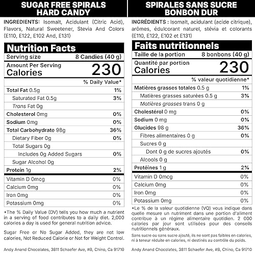 Miniatura 2 de Andy Anand Chocolatier Espirales de caramelo duro sin azúcar, dulces endulzados con stevia sin azúcar, surtido de dulces con cinco sabores