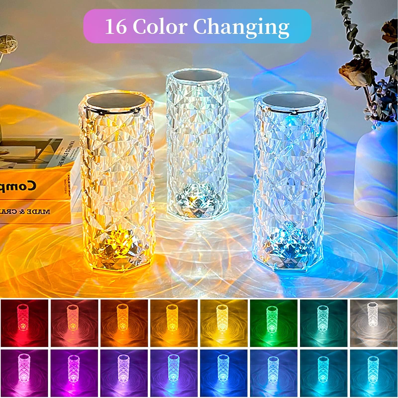 Ausolee Kristall Tischlampe - 16 Farben & Dimmbar Mit Fernbedienung - RGB LED Nachttischlampe Für Wohnzimmer