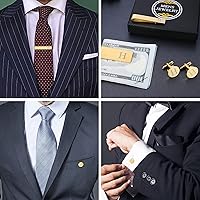 Vista 3 de LOYALLOOK 4Pcs Stainless Steel Engraved Initial Cufflinks and Tie Bar Money Clip Set Personalized Button Shirt Initials Tie Clip Alphabet Letter A-Z