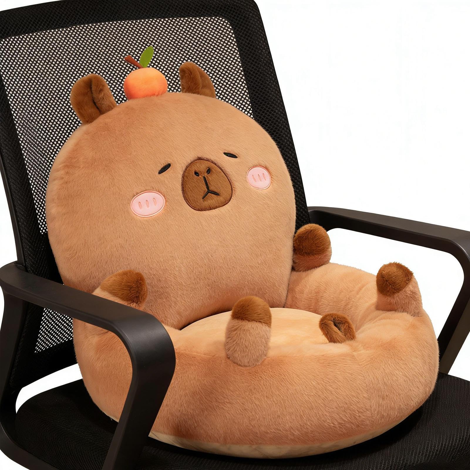 Cojín suave capibara con respaldo ergonómico y asiento de peluche mullido