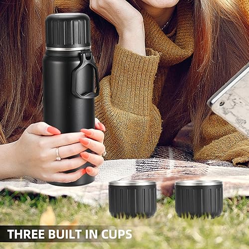Miniatura 6 de Termo de café de 25.4 fl oz27 oz con 3 tazas, botella de agua aislada, juego de frasco de vacío de acero inoxidable para bebidas frías y calientes,