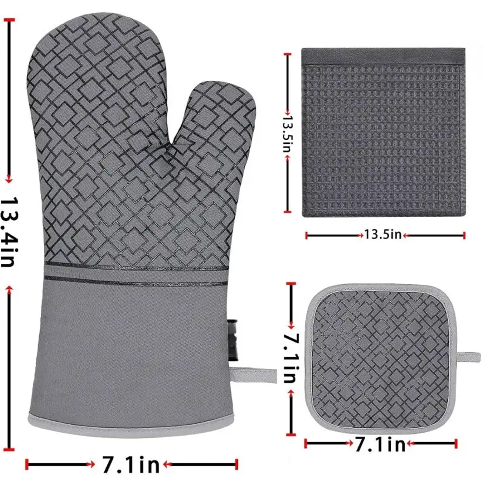 Ofenhandschuhe und Topflappen-Set, 6-teilig, Küchenofenhandschuh, hochhitzebeständig, 550 Grad, extra Lange Topflappen