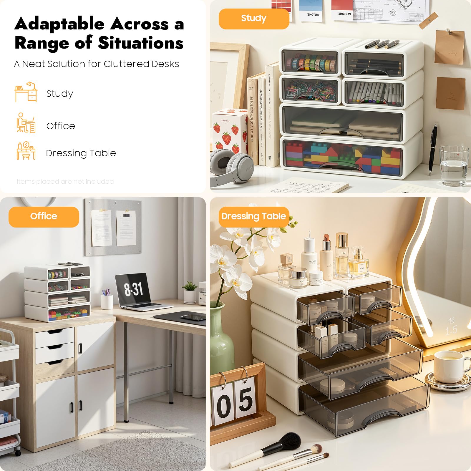 Großer Schreibtisch Organizer 34 x 25 x 33cm 6 Stück Büro Schubladenbox Frei stapelbar Aufbewahrung für Bürobedarf, Schmuck, Stifte