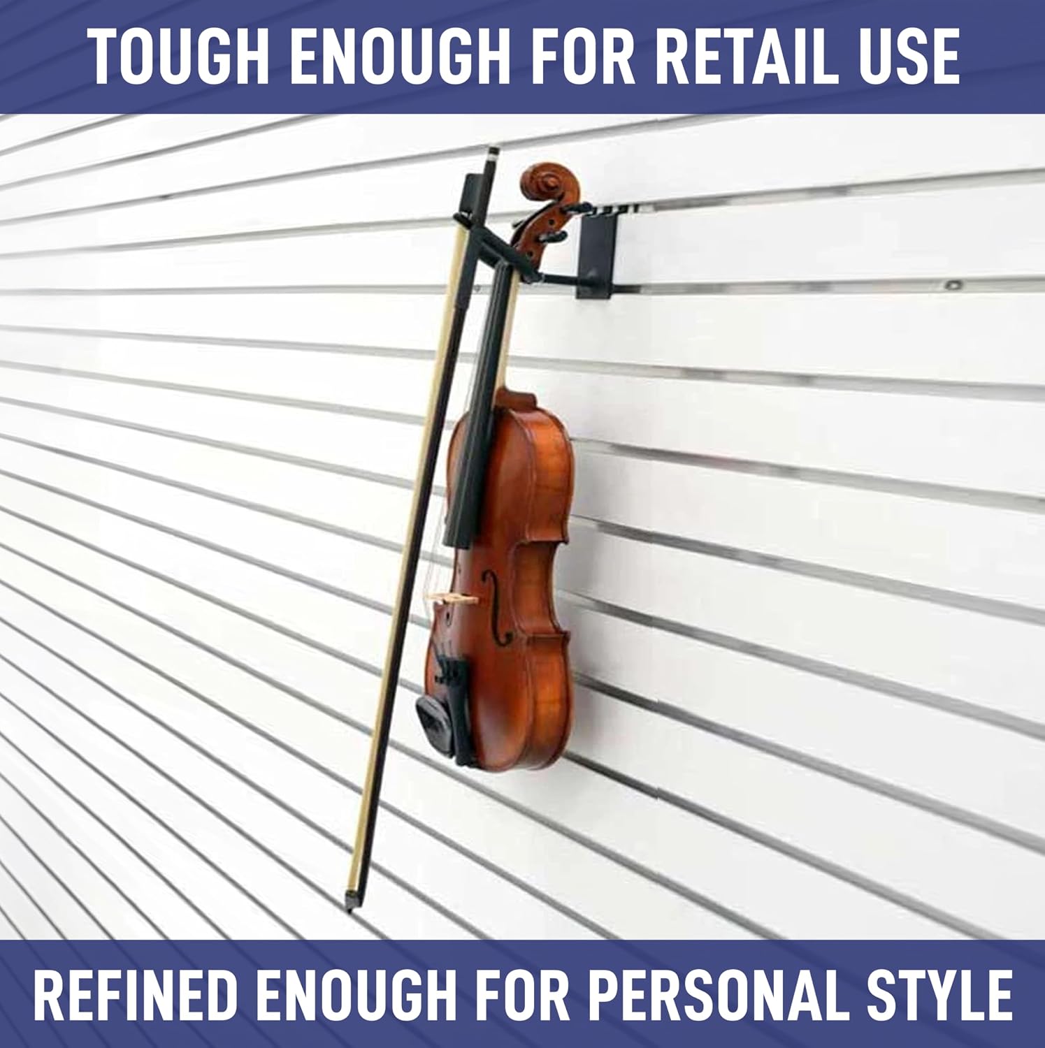 Padded Metal 2" Violin/Viola Hanger with Bow Hook, Can Be Used as a Slatwall or Pegboard Mounted Display (Quantity 5) (5, Black)