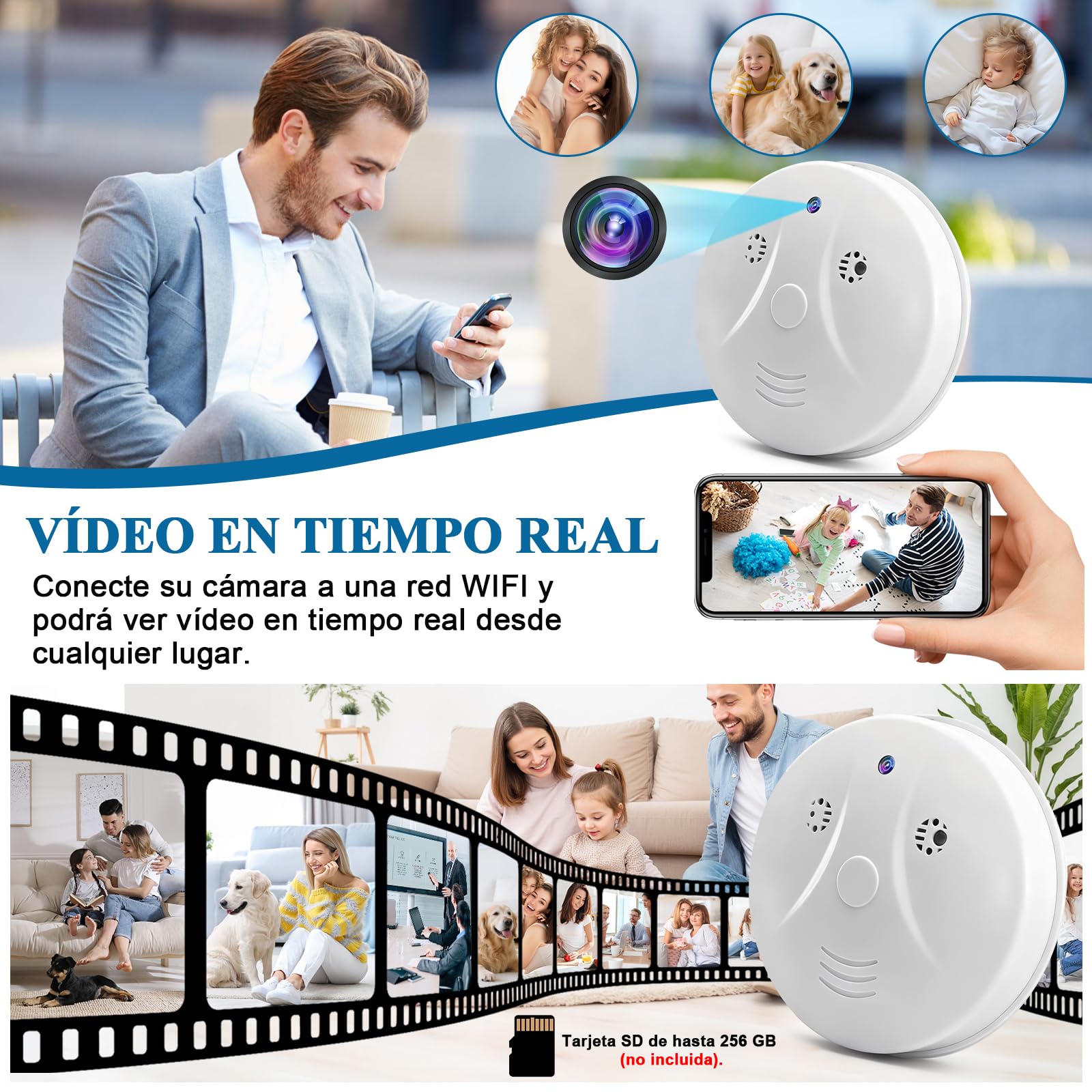Cámara Oculta WiFi 5G, Cámara Espía Oculta en Detector de Humo | Mini Cámara Oculta Wifi, Cámara Espía Oculta HD 1080P con Detección de Movimiento y Visión Nocturna, Vista Remota