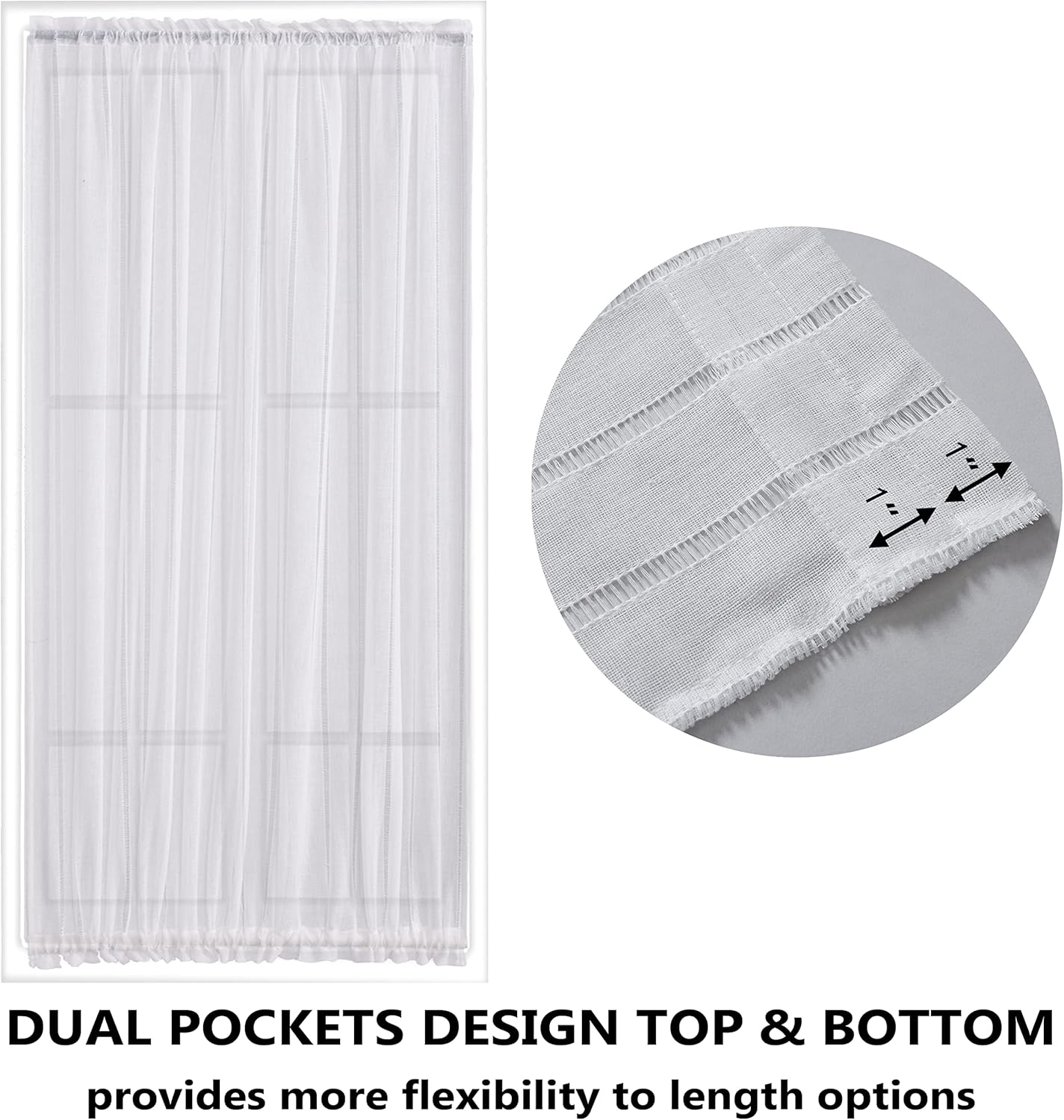 Demetex French Door Curtains Set of 2 Panels witht Tievbacks Semi Sheer Door Curtains for Door Striped Elegence Basic Rod Pocket, 54 x 72 inch, White Stripe