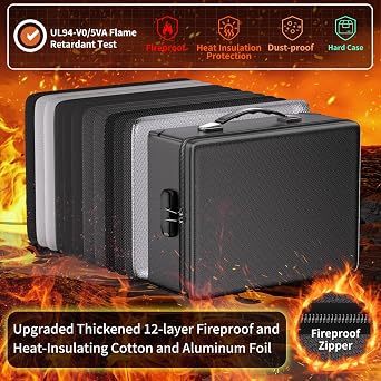 DocSafe 6400°F Fireproof Document Box Hard Case with Lock 42x32x13cm