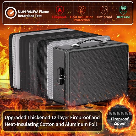 DocSafe Fireproof Document Box with Lock - 12 Layers Heat Insulated, Black