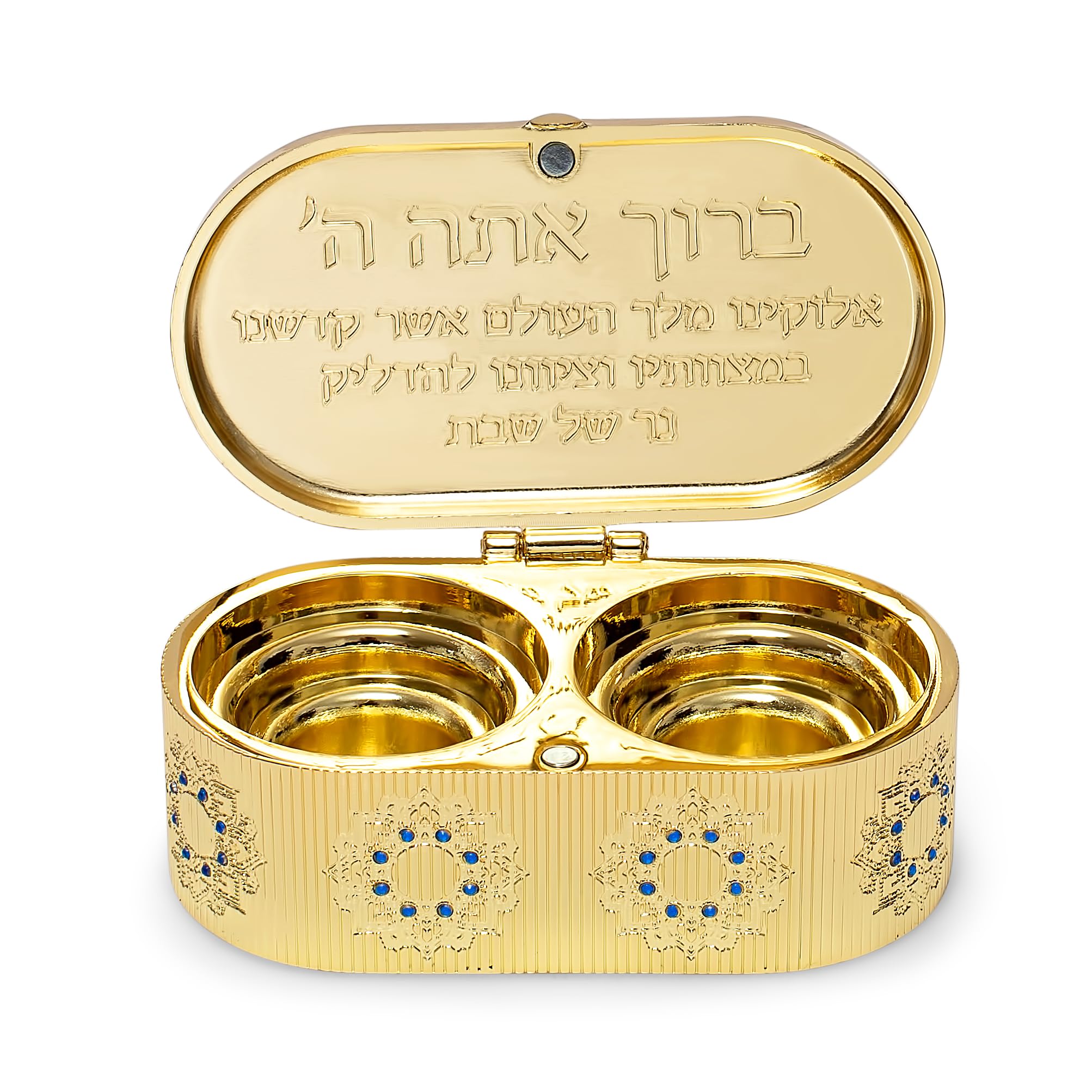 Beautiful Candle Holders that Will Enhance Your Home Décor for Jewish Shabbat or Holidays,A Wonderful Gift for Mother's Day -with Deluxe Engraved Design. (Gold Hoshen Stones)