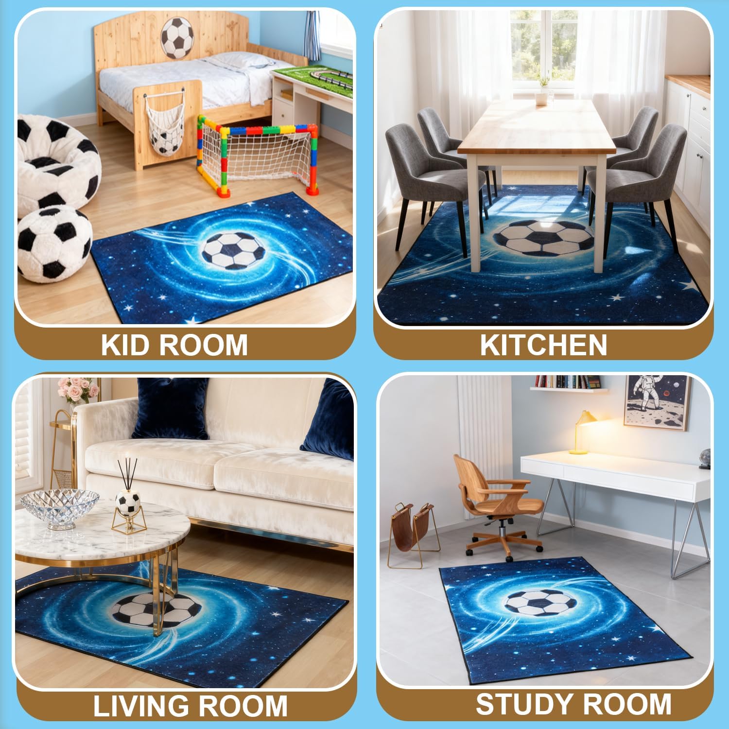 Soccer Rugs Sports Carpet 5'x7' Football Themed Play Mat for Kids Bedroom Living Room Playroom Soccer Room Decor