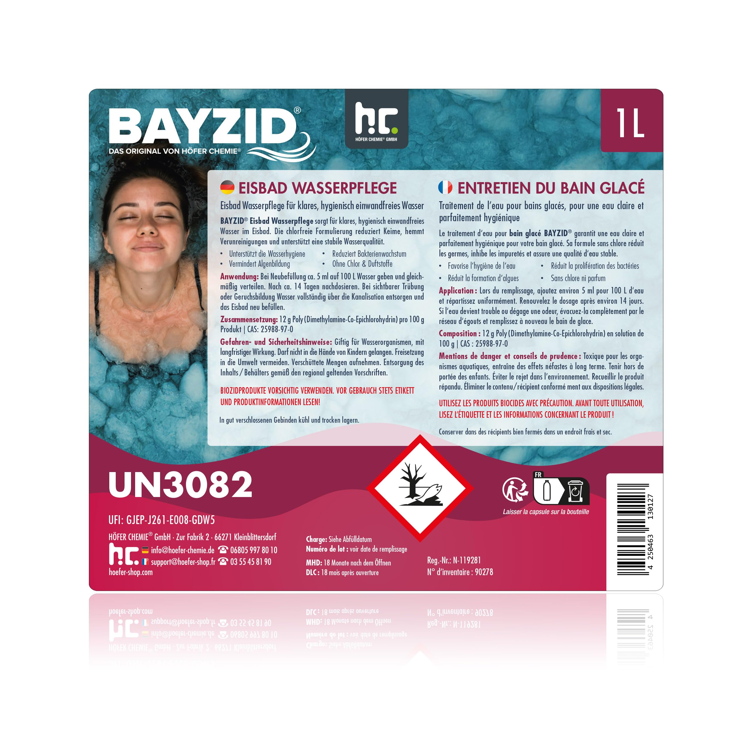 Bayzid Entretien Bain Glacé 6 x 1 L - Désinfection Longue Durée | Traitement de l’Eau sans Chlore pour Bains Froids & Tonneaux de Glace - Anti-Bactéries, Algues et Odeurs