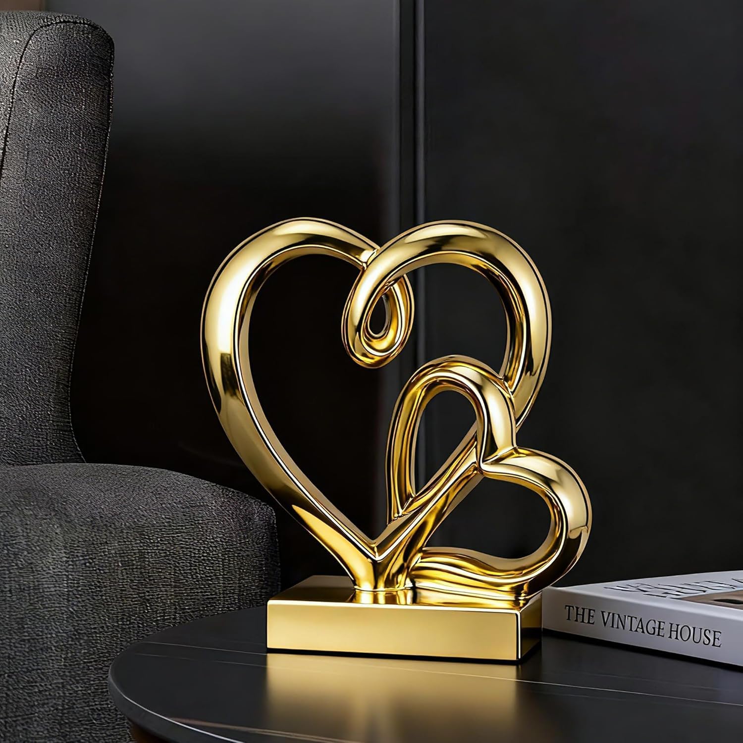 Mother's Day Wedding Anniversary Couples Gifts-Two Hearts Decor Resin Statue,1st to 50th for Her/Him,Engagement Present, Shimmering Love Symbol for Couple, Romantic Home Accent