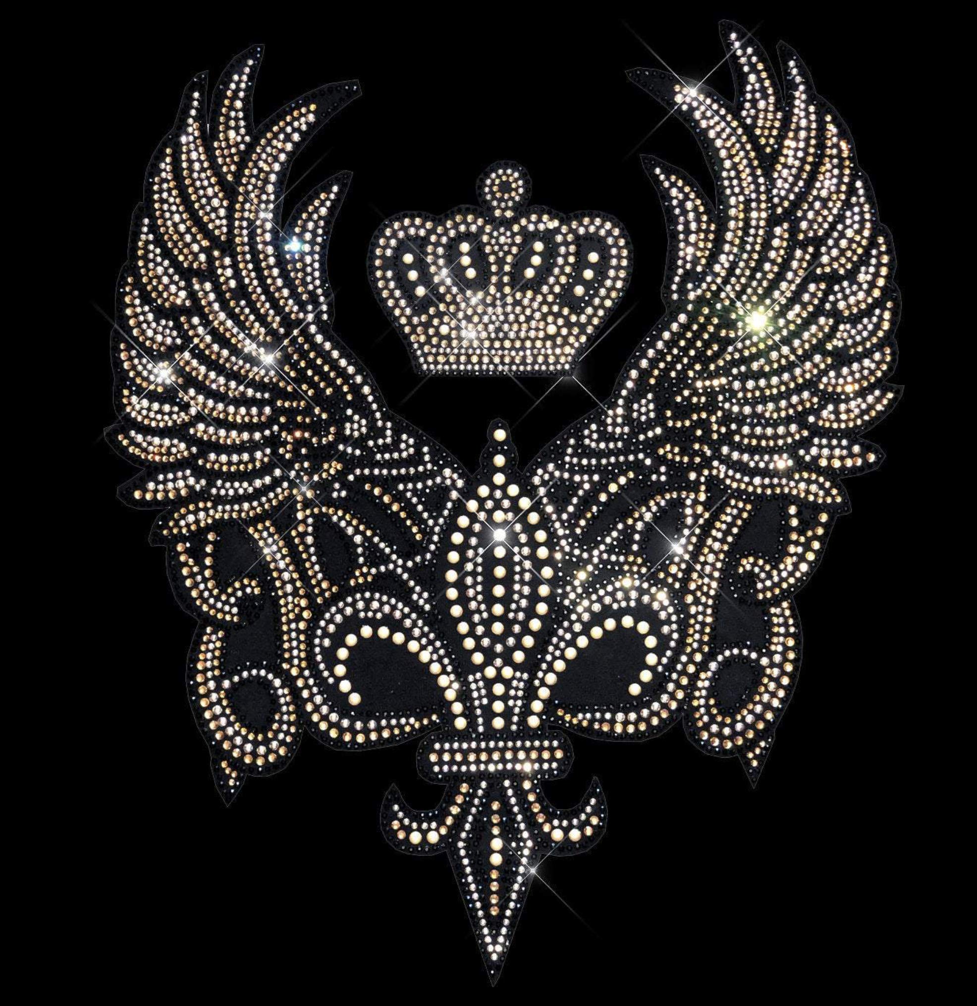 Hox Fix Gemstone Iron on Crystal Gold Rhinestone Fleur de lis Heat Transfer Design, Hot fix Rhinestone Fleur de lis Patches, Iron on Applique