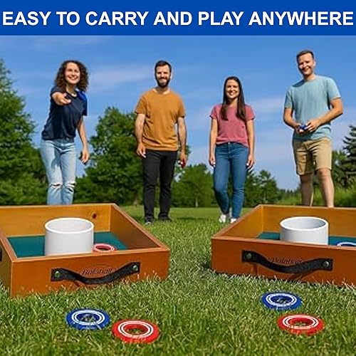 Miniatura 3 de Juego de lanzamiento de arandelas, juegos al aire libre, juegos gigantes de patio y césped, juego de 2 objetivos de madera maciza y anillos de