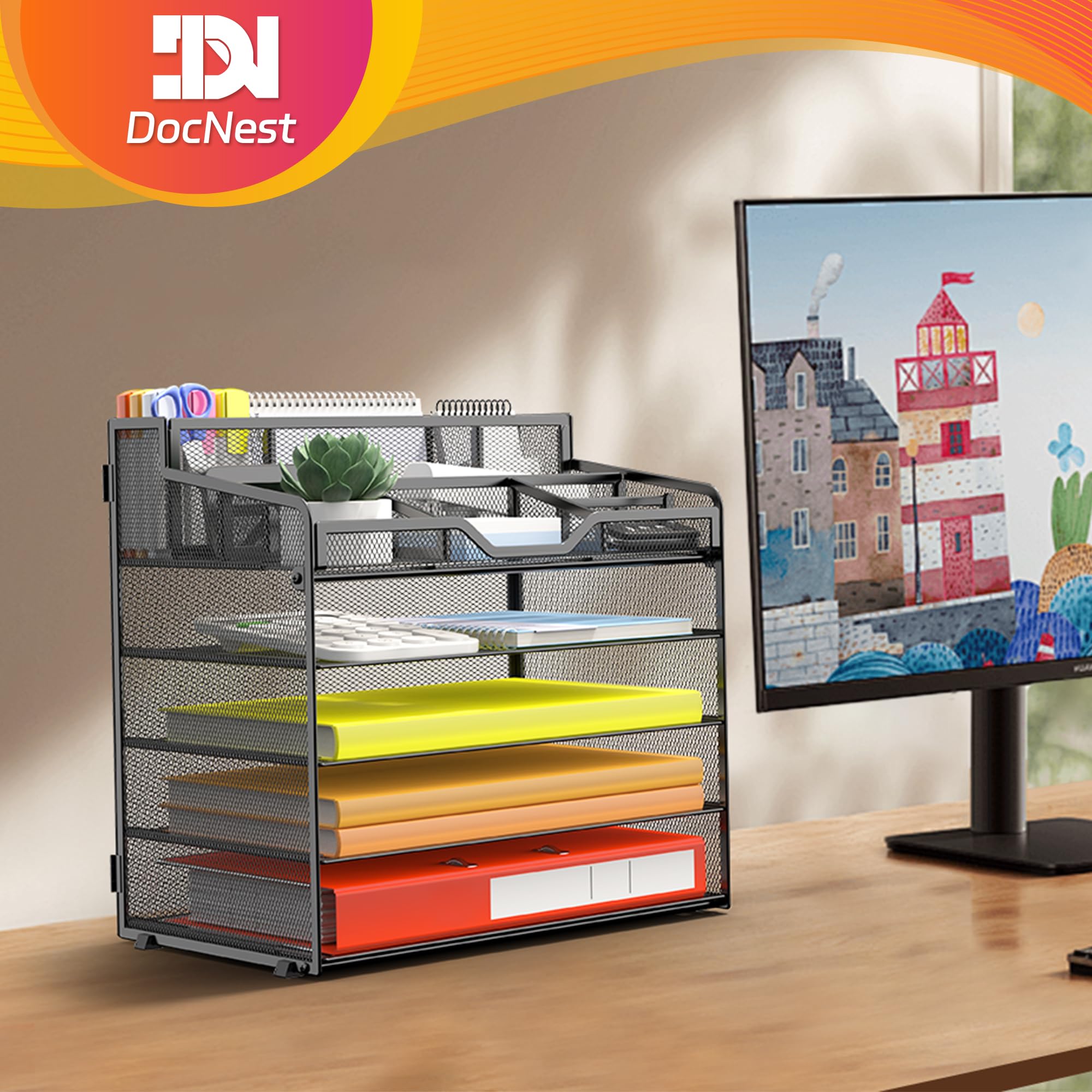 Desk Organizers With Drawer 5-Tier Paper Letter Tray Desk Mesh Document