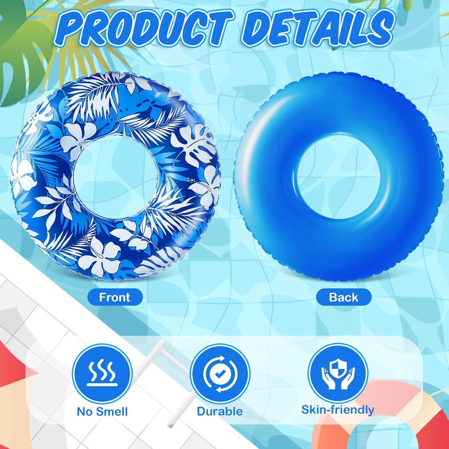 Jumbo Swim Rings 47.24 Inches Inflatable Pool Float Tube Tropical Leaves Swimming Tube Inflatable Pool Ring for Kids Adults Summer Water Beach Party Supplies